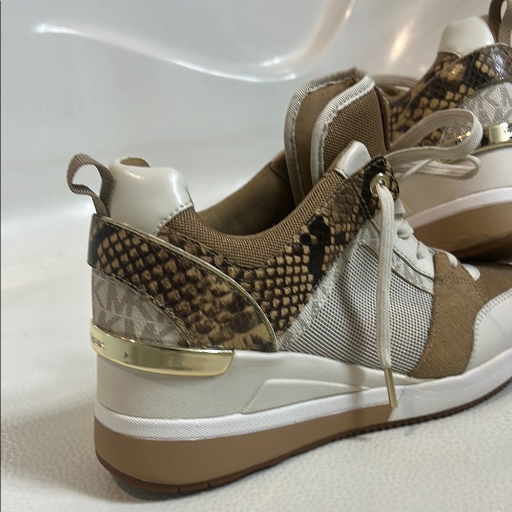 Michael Kors Brown and Cream Sneakers with Textured Design